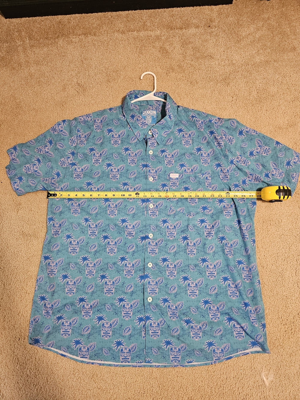 DIXXON Teal Blue Palm Print Short-Sleeve Button-Down Shirt